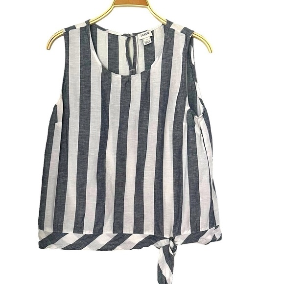 J. Crew Factory Tops - J. Crew Factory Navy Blue White Striped Tie Hem Linen Blend Tank Top Sz 12